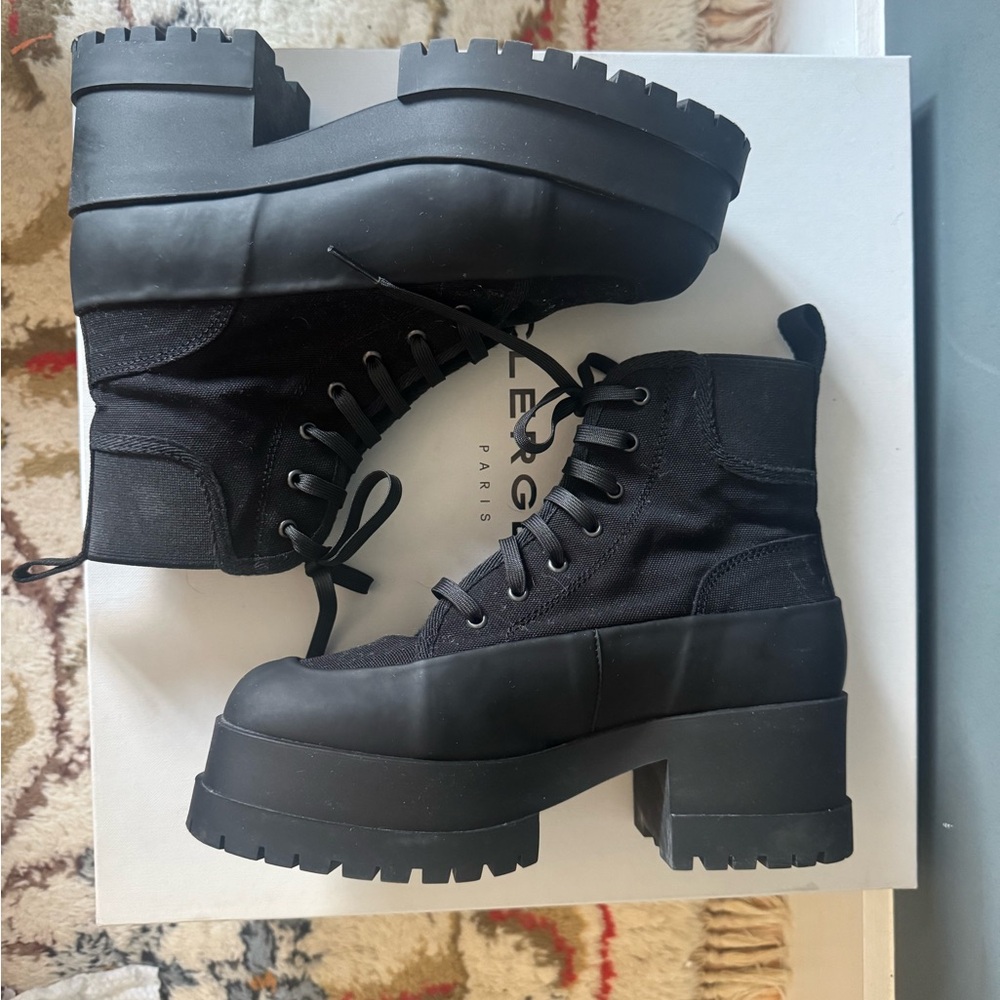 Robert Clergerie Will9 black canvas Combat Boots 5 1/2